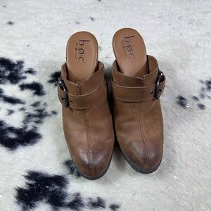 BOC Concept Women’s Brown Y2K Leather Slip On Heeled Clogs Size 9